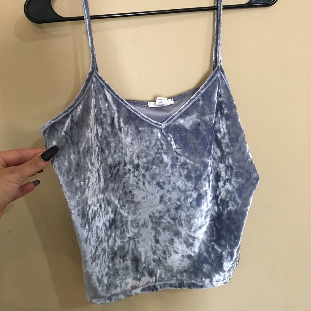 light blue crushed velvet crop tank top